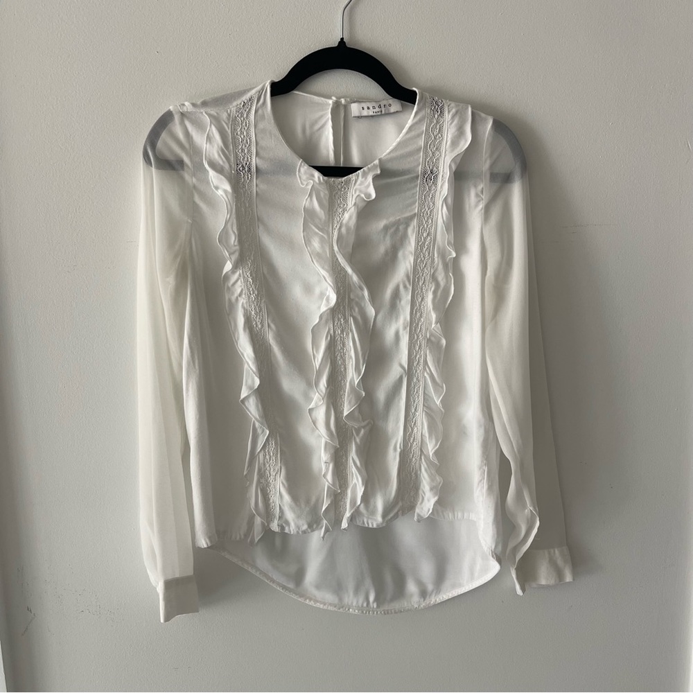 Sandro Paris Ivory White Ruffle Long Sleeve Blouse Size Women’s XS